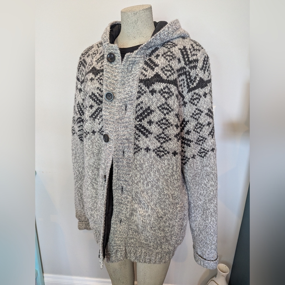 Coupé men's wool blend button up hooded jacket Nordic sweater XXL - Picture 12 of 13